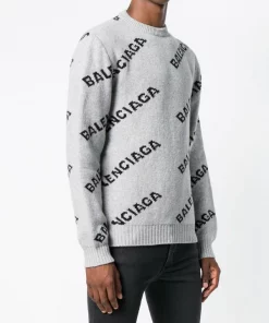 ( Positively Conscious ) Balenciaga Pull à Motif Monogrammé 1262 GREY -Vente magasin Balenciaga 13121329 14689503 600