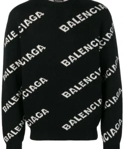 ( Positively Conscious ) Balenciaga Pull à Motif Monogrammé 1070 BLACK/ WHITE