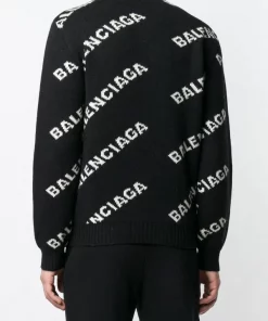 ( Positively Conscious ) Balenciaga Pull à Motif Monogrammé 1070 BLACK/ WHITE -Vente magasin Balenciaga 13404513 15994949 600