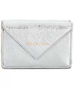 ( Positively Conscious ) Balenciaga 1414 ARGENT Mini Portefeuille Papier Femme