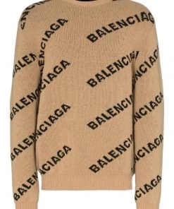 ( Positively Conscious ) Balenciaga Pull à Logo Intarsia 9364 BROWN