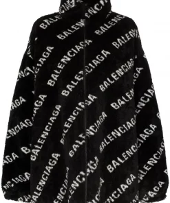 ( Positively Conscious ) Balenciaga 1001 BLACK WHITE Veste Oversize En Polaire à Logo Femme