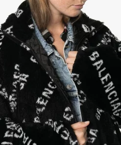 ( Positively Conscious ) Balenciaga 1001 BLACK WHITE Veste Oversize En Polaire à Logo Femme -Vente magasin Balenciaga 14226927 21277104 600