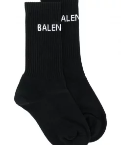 ( Positively Conscious ) Balenciaga 1077 BLACK Chaussettes à Logo Intarsia Femme