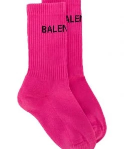 ( Positively Conscious ) Balenciaga 5960 PINK Chaussettes à Logo Intarsia Femme