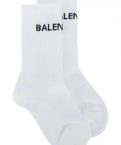 ( Positively Conscious ) Balenciaga 9060 WHITE Chaussettes à Logo Intarsia Femme