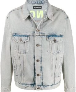 ( Positively Conscious ) Balenciaga 4377 BLUE Veste En Denim à Logo Imprimé Homme