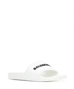 ( Positively Conscious ) Balenciaga 9034 WHITE Claquettes Texturées à Logo Femme -Vente magasin Balenciaga 14664927 23167441 600