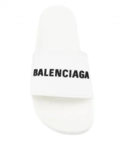 ( Positively Conscious ) Balenciaga 9034 WHITE Claquettes Texturées à Logo Femme -Vente magasin Balenciaga 14664927 23167446 600