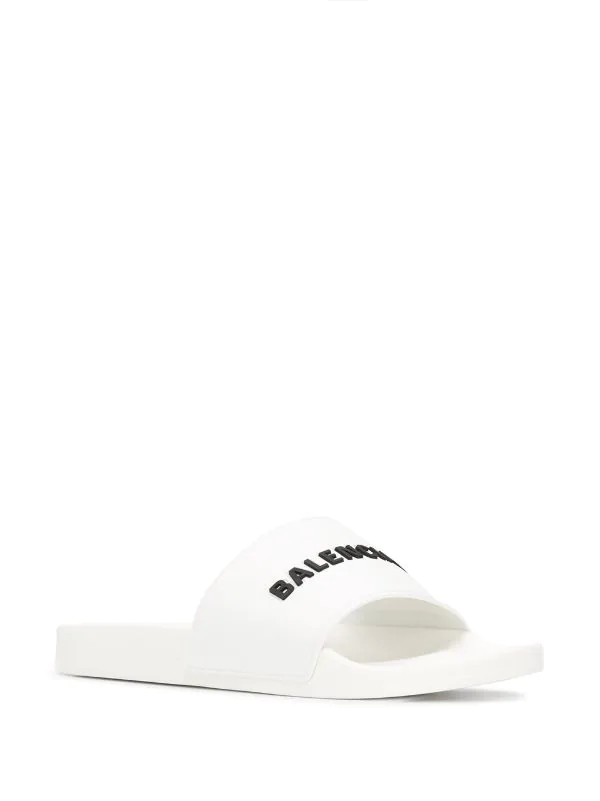 ( Positively Conscious ) Balenciaga 9034 OP WHITE / BLACK Slippers à Logo Embossé Homme 4 ( Positively Conscious ) Balenciaga 9034 OP WHITE / BLACK Slippers à Logo Embossé Homme – Image 2