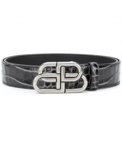 ( Positively Conscious ) Balenciaga 75 GREY Ceinture à Effet Peau De Crocodile Homme