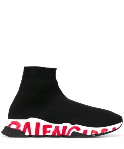 ( Positively Conscious ) Balenciaga 1095 BLACK/WHITE/RED Baskets Speed Graffiti Homme