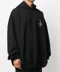 ( Positively Conscious ) Balenciaga Hoodie à Logo Brodé 1070 BLACK -Vente magasin Balenciaga 15368002 28356975 600