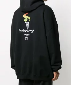 ( Positively Conscious ) Balenciaga Hoodie à Logo Brodé 1070 BLACK -Vente magasin Balenciaga 15368002 28356977 600