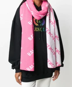( Positively Conscious ) Balenciaga 5621 PINK WHITE Écharpe À Logo All-Over Femme -Vente magasin Balenciaga 15468918 28375916 600