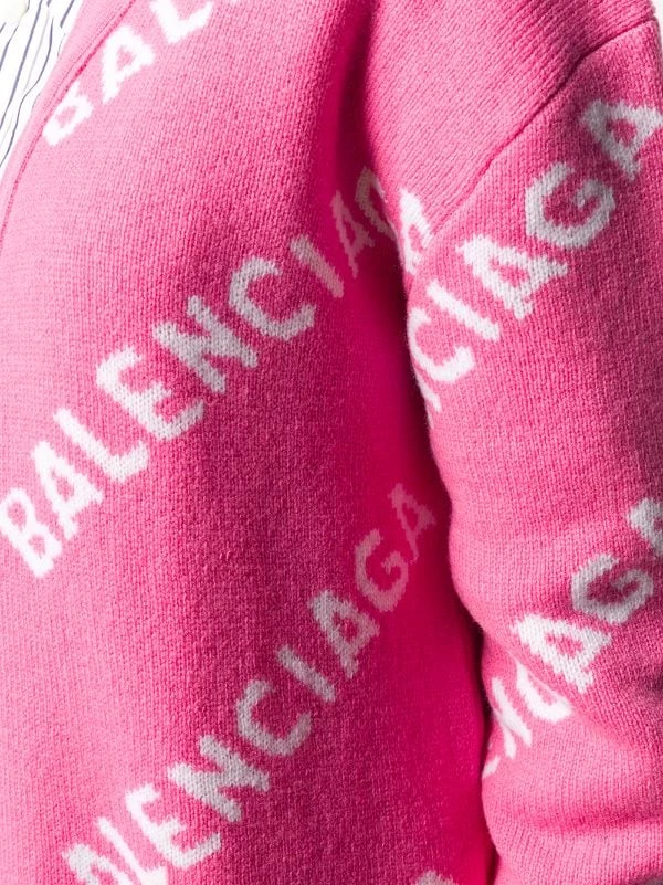 ( Positively Conscious ) Balenciaga Cardigan En Maille Intarsia 5621 PINK 7 ( Positively Conscious ) Balenciaga Cardigan En Maille Intarsia 5621 PINK – Image 5