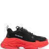 ( Positively Conscious ) Balenciaga 1060 BLACK/RED Baskets Triple S Bicolores Homme