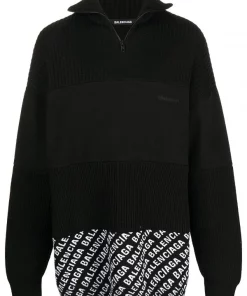 ( Positively Conscious ) Balenciaga 1031 BLACK/BLACK/BLACK Pull à Logo Imprimé Homme