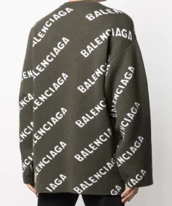 ( Positively Conscious ) Balenciaga Pull à Logo Intarsia 3567 KHAKI/ WHITE -Vente magasin Balenciaga 15659860 30096250 600