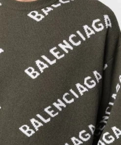 ( Positively Conscious ) Balenciaga Pull à Logo Intarsia 3567 KHAKI/ WHITE -Vente magasin Balenciaga 15659860 30097794 600
