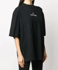 ( Positively Conscious ) Balenciaga 1039 BLACK/CHALKY WHITE T-Shirt Oversize À Logo Femme -Vente magasin Balenciaga 15659914 29152566 600