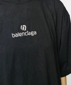 ( Positively Conscious ) Balenciaga 1039 BLACK/CHALKY WHITE T-Shirt Oversize À Logo Femme -Vente magasin Balenciaga 15659914 29152570 600