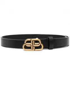 ( Positively Conscious ) Balenciaga 1000 BLACK Ceinture Fine à Plaque Logo Femme