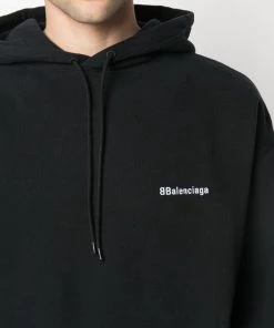 ( Positively Conscious ) Balenciaga Hoodie à Logo Imprimé 1070 BLACK/WHITE -Vente magasin Balenciaga 15920547 30681428 600