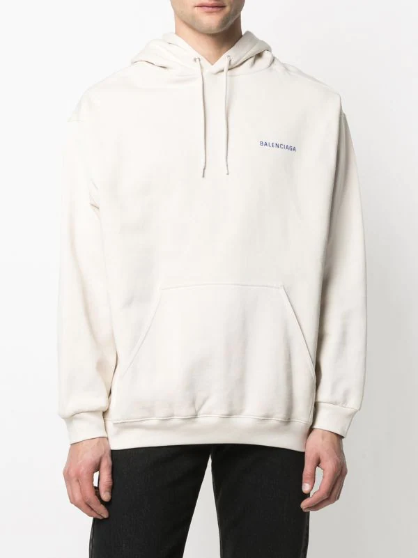 ( Positively Conscious ) Balenciaga 9055 CHALKY WHITE/BLUE Hoodie à Logo Imprimé Homme 6 ( Positively Conscious ) Balenciaga 9055 CHALKY WHITE/BLUE Hoodie à Logo Imprimé Homme – Image 4