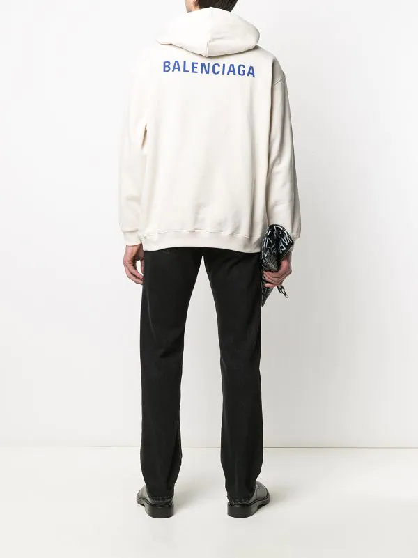 ( Positively Conscious ) Balenciaga 9055 CHALKY WHITE/BLUE Hoodie à Logo Imprimé Homme 4 ( Positively Conscious ) Balenciaga 9055 CHALKY WHITE/BLUE Hoodie à Logo Imprimé Homme – Image 2