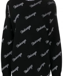 ( Positively Conscious ) Balenciaga 1070 BLACK/WHITE Pull à Logo All-over Femme