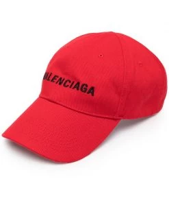 ( Positively Conscious ) Balenciaga 6360 RED/BLACK Casquette à Logo Brodé Homme