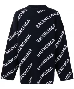 ( Positively Conscious ) Balenciaga 4177 NAVY/WHITE Pull à Logo En Intarsia Homme