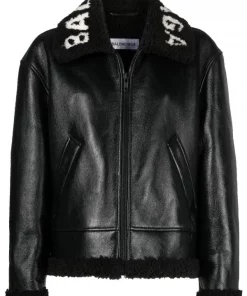 ( Positively Conscious ) Balenciaga Veste Zippée En Peau Lainée 1069 BLACK/BLACK