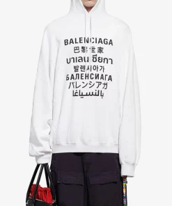 ( Positively Conscious ) Balenciaga 9040 WHITE/BLACK Hoodie à Logo Translation Imprimé Homme -Vente magasin Balenciaga 15920846 32712905 600
