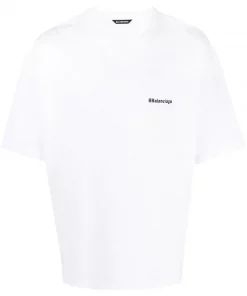 ( Positively Conscious ) Balenciaga 9040 WHITE/BLACK T-shirt à Logo Brodé Homme
