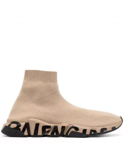 ( Positively Conscious ) Balenciaga Baskets Montantes à Logo Imprimé 9710 NUDE/NUDE/BLACK