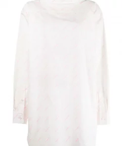 ( Positively Conscious ) Balenciaga 9535 WHITE/FLUO PINK Chemise à Logo Imprimé Femme