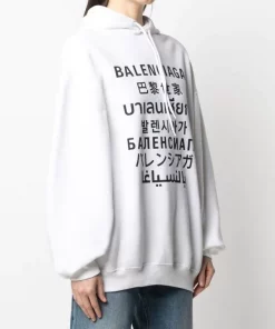 ( Positively Conscious ) Balenciaga Hoodie à Logo Imprimé 9040 WHITE/BLACK -Vente magasin Balenciaga 15921022 32043798 600