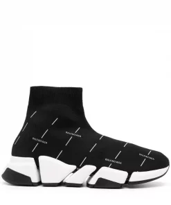 ( Positively Conscious ) Balenciaga Baskets Speed 2.0 à Logo Imprimé 1090 BLACK/WHITE