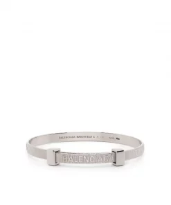 ( Positively Conscious ) Balenciaga Bracelet Rayé à Logo Gravé Femme