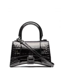 ( Positively Conscious ) Balenciaga 1015 GUN METAL Mini Sac Hourglass à Effet Peau De Crocodile Femme