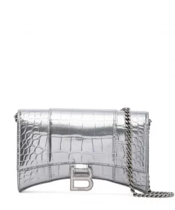 ( Positively Conscious ) Balenciaga SILVER Portefeuille Hourglass à Effet Peau De Crocodile Femme