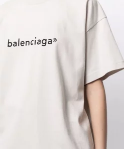 ( Positively Conscious ) Balenciaga 2984 CEMENT GREY/BLACK T-shirt à Logo Imprimé Femme -Vente magasin Balenciaga 16191967 32490614 600