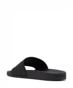 ( Positively Conscious ) Balenciaga 1090 BLACK/GLOW Claquettes à Logo BB Femme -Vente magasin Balenciaga 16191988 32790382 600