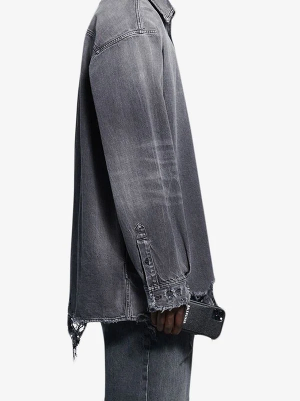 ( Positively Conscious ) Balenciaga 1090 NOIR/ICEBERG Chemise En Jean à Ourlet Usé Femme 7 ( Positively Conscious ) Balenciaga 1090 NOIR/ICEBERG Chemise En Jean à Ourlet Usé Femme – Image 5