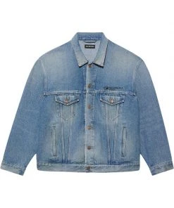 ( Positively Conscious ) Balenciaga 4307 MEDIUM VINTAGE INDIG Veste En Jean à Logo Brodé Homme