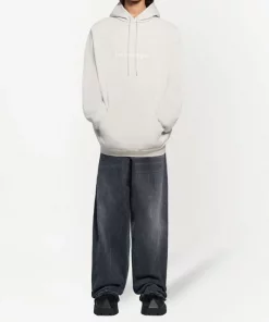 ( Positively Conscious ) Balenciaga Hoodie Oversize à Logo Imprimé 2970 CEMENT GREY/WHITE -Vente magasin Balenciaga 16192979 32712916 600
