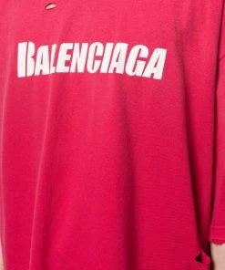 ( Positively Conscious ) Balenciaga T-shirt Oversize à Logo 6295 RASPBERRY/WHITE -Vente magasin Balenciaga 16193669 32414645 600