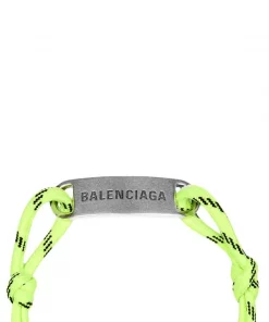 ( Positively Conscious ) Balenciaga Bracelet En Corde à Plaque Logo 1402 YELLOW/BK/ANT SILV -Vente magasin Balenciaga 16195020 32776182 600